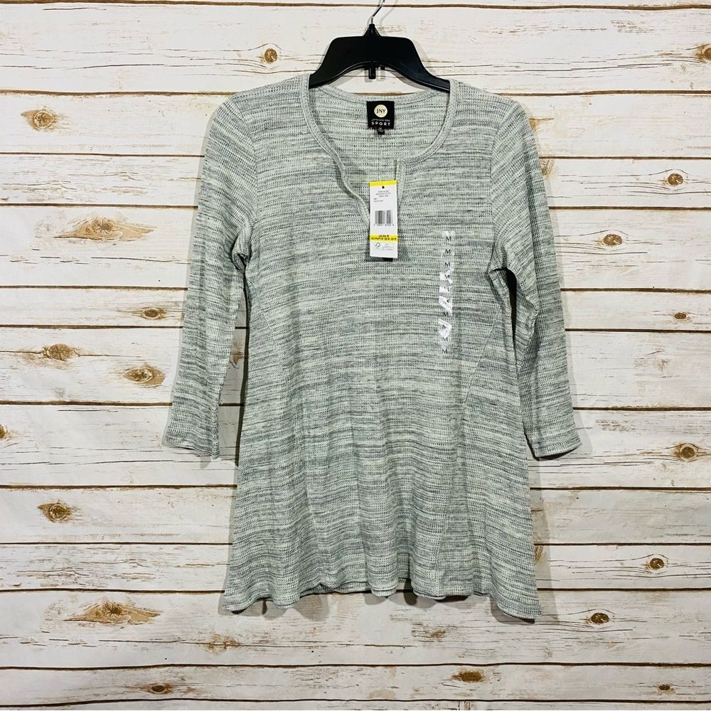 Jones New York‎ Sport Light Gray Textured 3/4 Sleeve  Top Size M